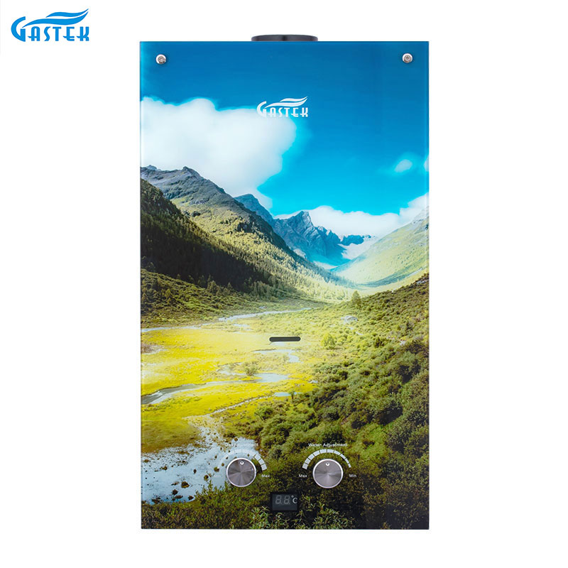 Calentador de agua a gas sin tanque de gas natural con panel de vidrio tipo chimenea